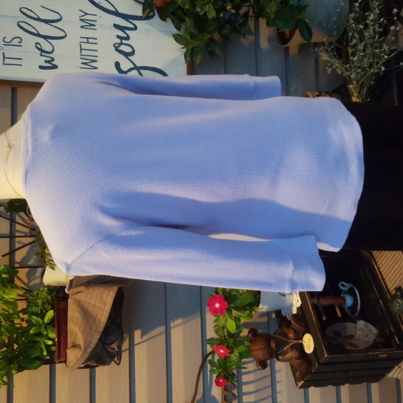 IN DEMAND ♡ Vintage Sweet Periwinkle Low Scoop V Neck Thermal 3/4 Length Top L - Picture 9 of 15